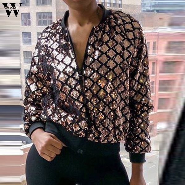 

womail womens coats women casual geometric sequined cardigan jacket zipper open front jacket coat women abrigo 2019 s-xl, Black;brown