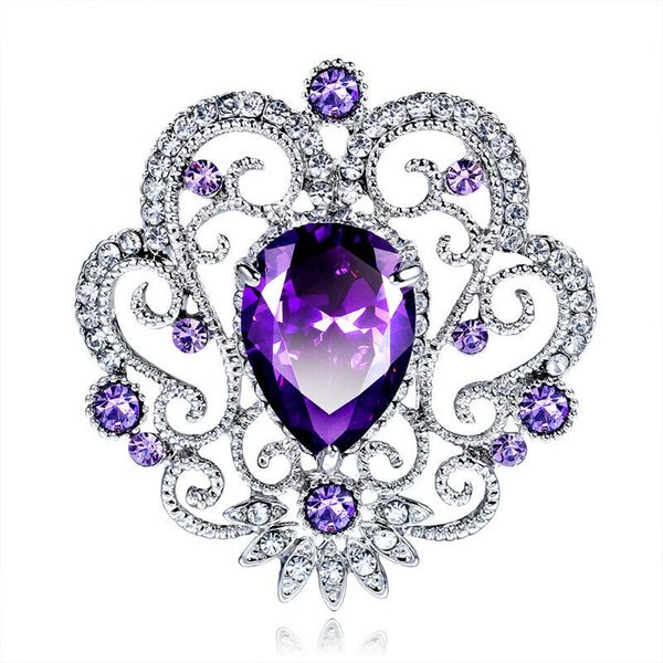 

rhinestone hollow drop shape party brooch pin jewelry gold white purple dress accessories fashion women gorgeous corsage, Gray