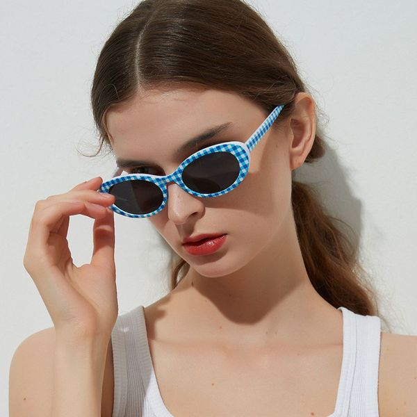 

runbird 2019 new sunglasses women printed flower grid sun glasses ladies beach shades small oval lunette soleil female 5368, White;black