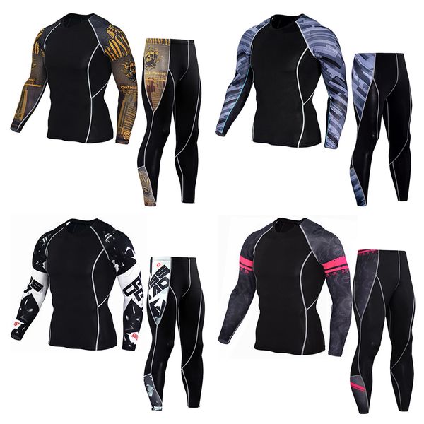 

winter men's thermal underwear warm fitness leggings men's sportswear gym training 2 piece set quick-drying suit, Black;blue