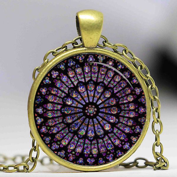 

2020 rose window stained glass notre dame de paris cathedral pendant necklace hz1, Silver