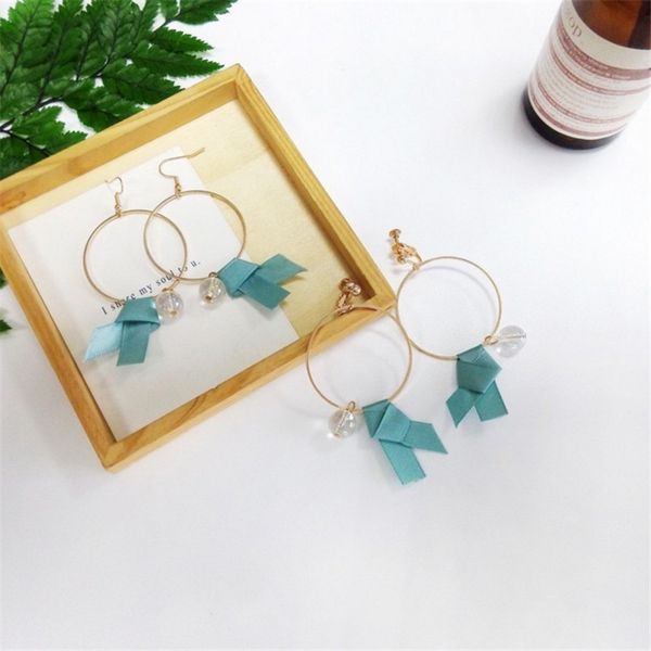 

large circle round earrings retro crystal bead pendant earrings no ear hole korea simple exagger jewelery women, White