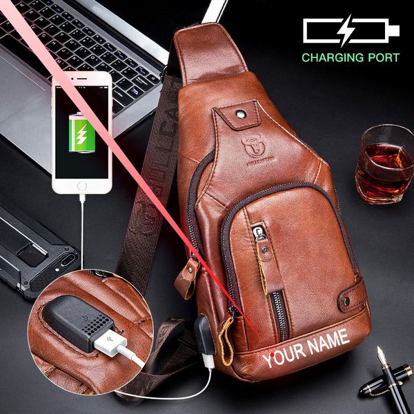 

engraving your name leather men's messenger bag men's shoulder bag male lapel fashion travel usb chest