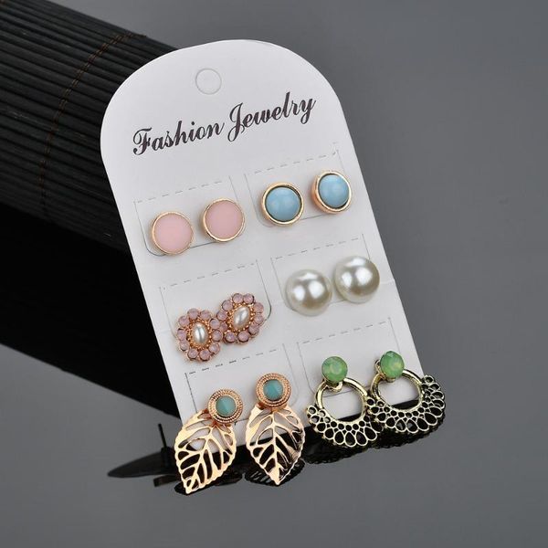 

6 pairs of vintage leaf imitation pearl studs vintage studs, Golden;silver