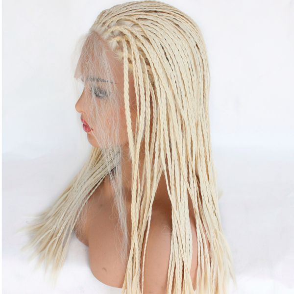 

#613 braided lace front wigs synthetic hair natural black heat resistant hair braided wigs for black women half hand tied