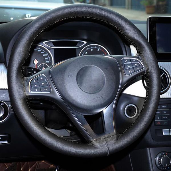 

universal car steering wheel cover fiber leather with soft anti-slip black diy braid & needles thread for e90 320i 325i 330i