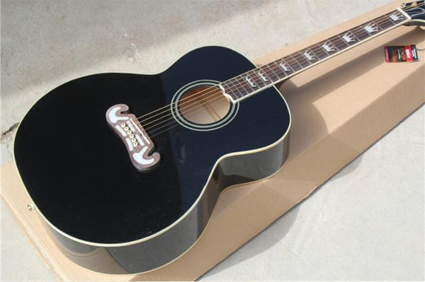 

sj-200 фанера акустическая акустическая гитара 43 дюймов большой черный корпус корона инкрустированные гриф, бесплатная доставка