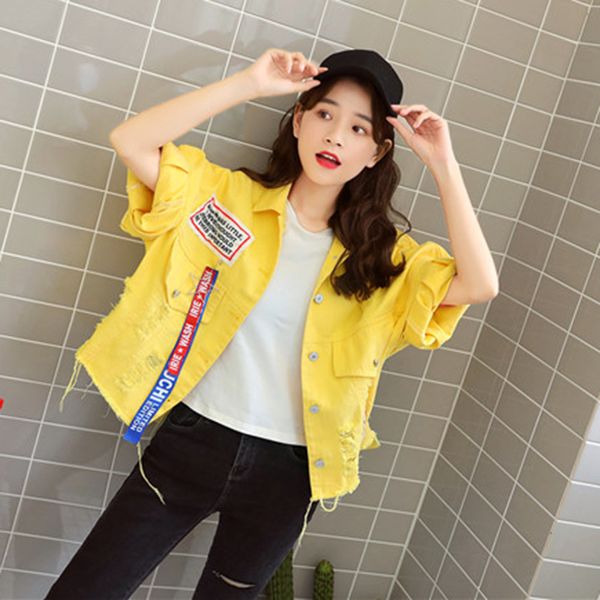 

candy color denim jacket women boyfriend harajuku jeans coat 2019 spring autumn korean fashion casual vintage outerwear oversize, Black;brown