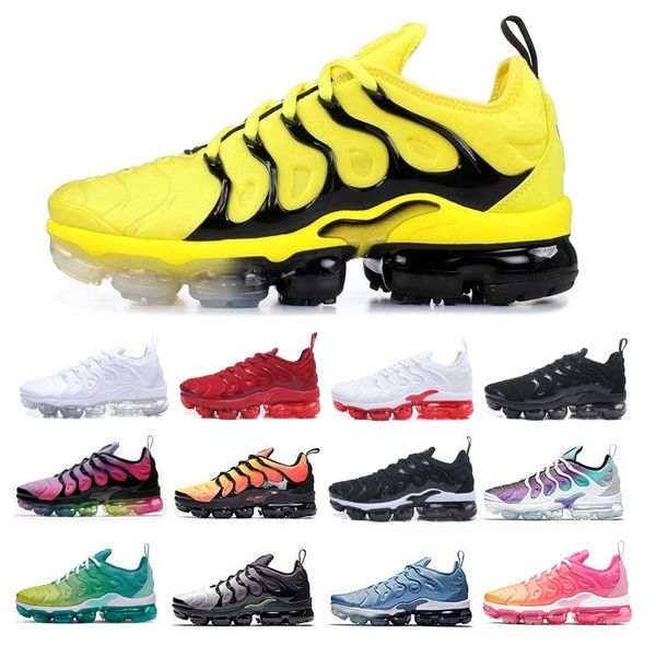 

2020 tn plus mens designer running shoes men women casual air cushion trainers bumblebee black white red blue rainbow sports sneakers 36-45