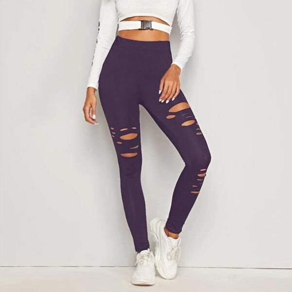 

fashion thin womens hole solid color leggings sports casual pants solid all-match leggings ladies casual workout, Black;white