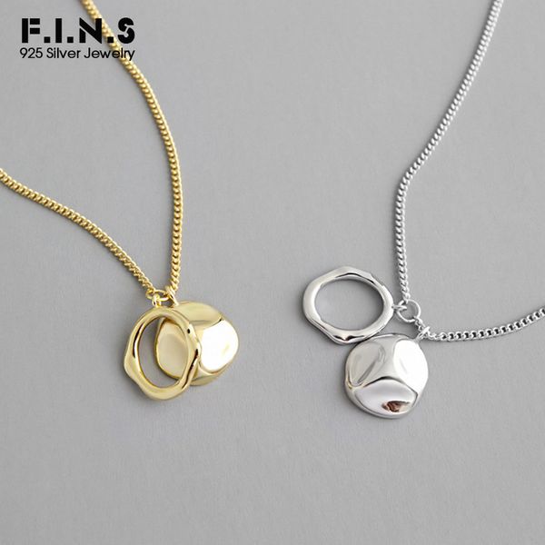 

f.i.n.s unique 925 sterling silver necklace korean fashion uneven circle round necklace pendants for women 925 silver jewelry