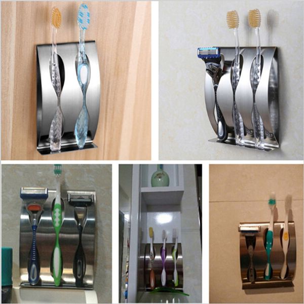 

stainless steel wall mount toothbrush holder 2/3 position self-adhesive tooth brush organizer box bathroom accessories zq881824