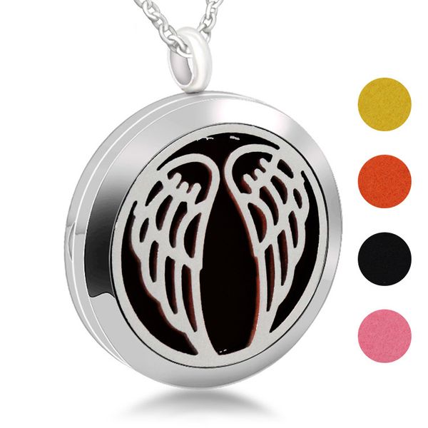 

stainless steel openwork aromatherapy essential oil pendant angel wings diffuser necklace accessories, Silver