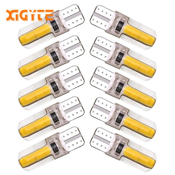 

10pcs t10 w5w led car interior light silica gel cob marker lamp 12v 194 501 side wedge parking bulb canbus auto car styling