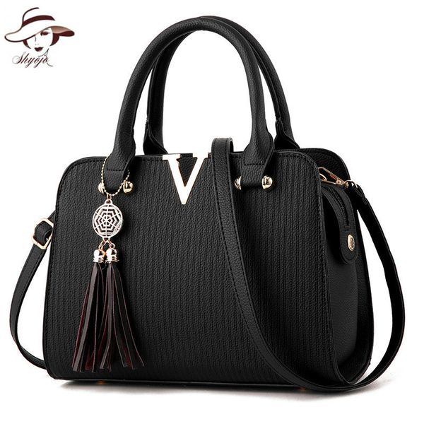 

v letter women leather handbags fringed female crossbody shoulder bag striped ladies messenger handbag bolsos mujer