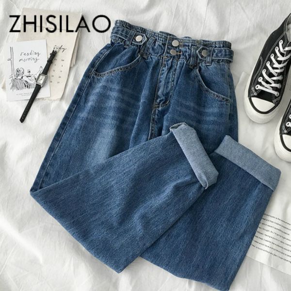 

elastic waist jeans women high waist wide leg straight denim pants jeans plus size blue vintage boyfriend maxi 2020