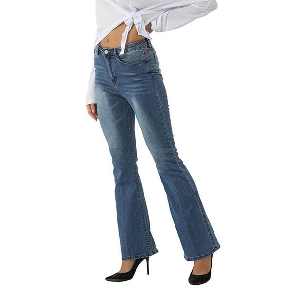 

2020 women elegant jeans wild denim pants female party prom casual washed long trousers high waist stretchy jeans pant new, Blue