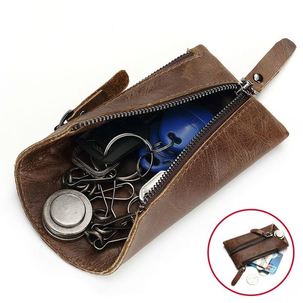 

genuine mens crazy horse leather automobile key package small key package cowhide key buckle cover car keys case wallet titanium, Red;blue