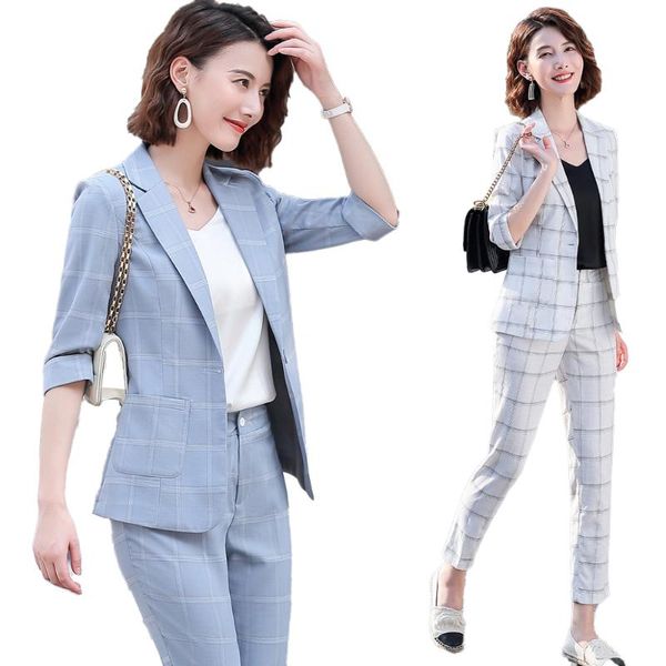 

fashion casual blazer for women formal pant suits work wear half seeve jacket sets ladies business suits set 2 pieces pantsuit, White;black