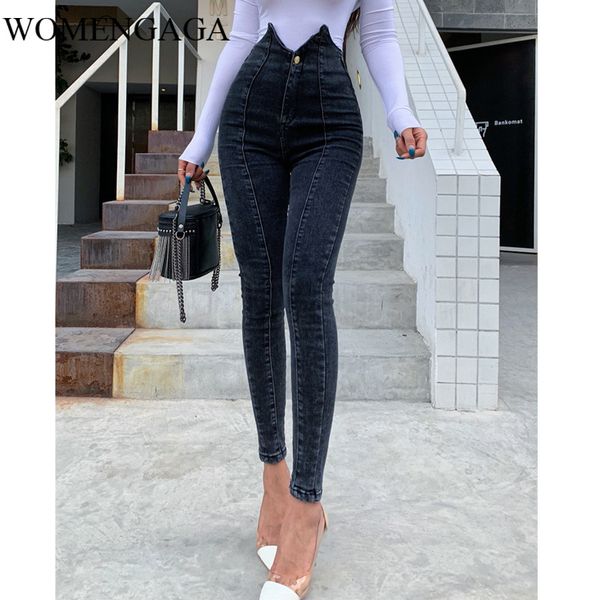 

2020 new irregular high waist jeans women's tights, hip lifting and leggings fashionable high street dark grey x9t3, Blue