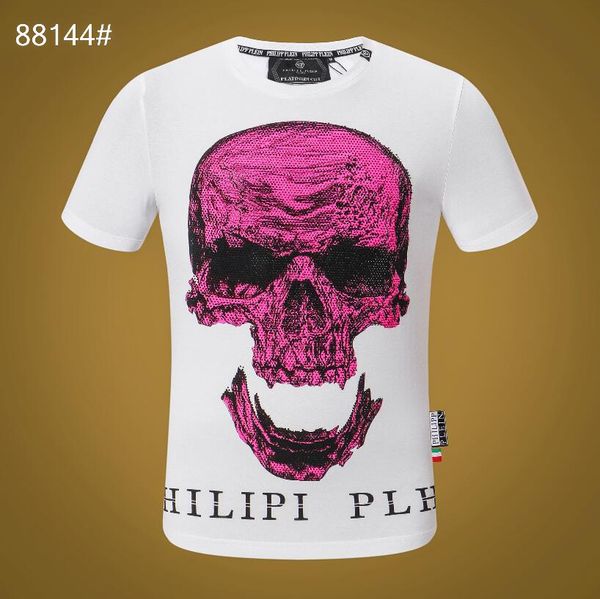 

2019 fashion style women/men t-shirt luxury mens design european style o-neck t-shirt cotton short-sleeved skull men's 013, White;black