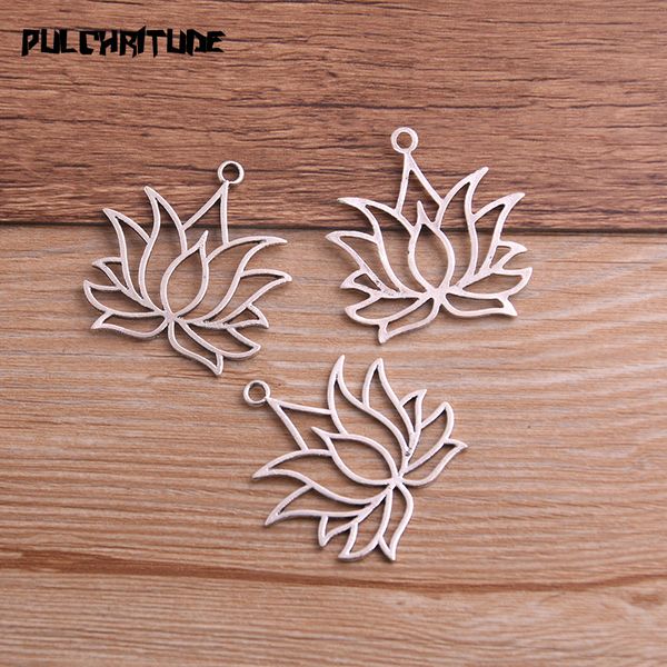

миловидность 8pcs 37 * 39mm сплава металла два цвета hollow лотус подвески завод подвесками для изготовления ювелирных изделий diy ручной ра, Silver