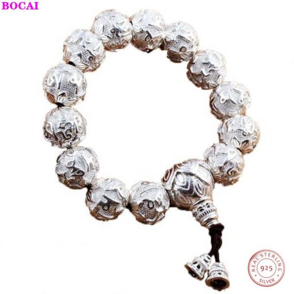 

bocai s990 steling silver bracelet for men and women heart sutra pure silver six word real word buddha bead bracelet 2020 new, Black