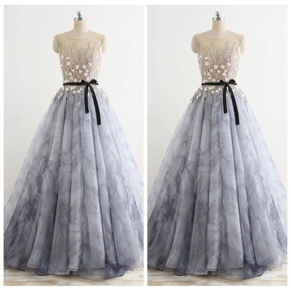 

unique design jewel neck a line wedding dresses lace applique bridal dresses with 3d flowers zipper up boho wedding dress with bow and sash, White