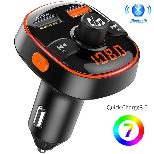 

bluetooth fm transmitter qc3.0 car charger 7 color lights bluetooth wireless radio car adapter handswith tf card/u disk