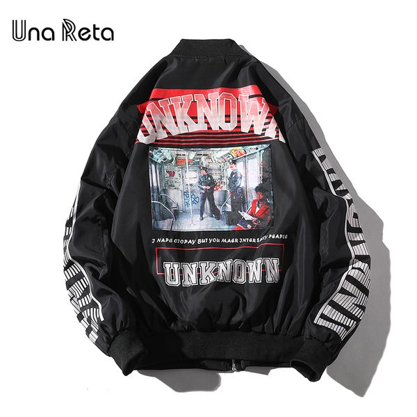 

una reta streetwear jacket men new autumn zipper jackets male print letter windbreaker hip hop overcoat baseball jacket, Black;brown