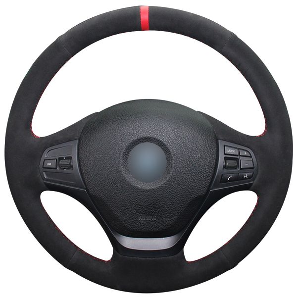 

black suede red marker car steering wheel cover for bmw f30 316i 320i 328i