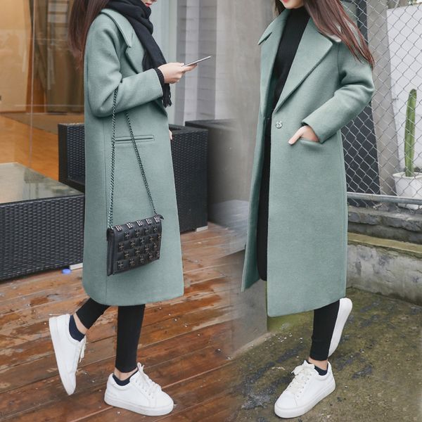 

high-end boutique solid color woolen coat women's autumn and winter new long section chic thick warm woolen coat tb190509, Black