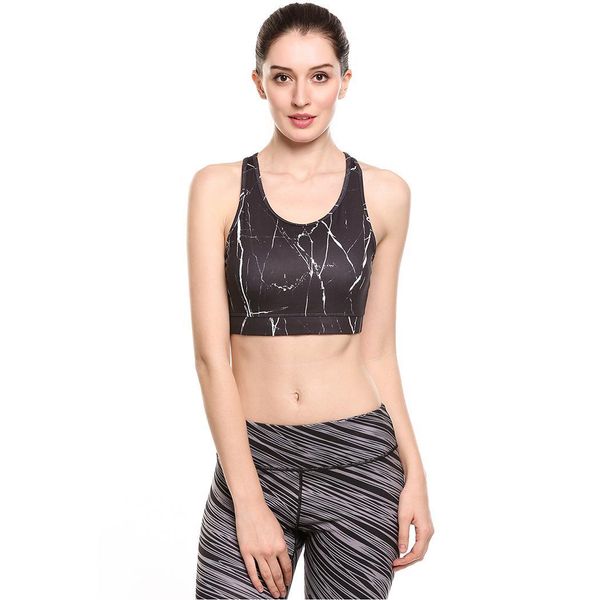 

women round neck padded prints contrast color exercise wire yes fitness yoga sports all season bra, White;black