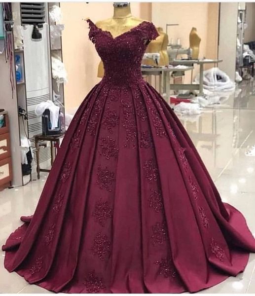 

robe de soiree pageant 2020 cap sleeves lace evening dress for party gown burgundy long prom dress gala jurk, White;red
