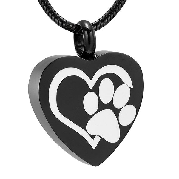 

ijd11327 нержавеющая сталь черное сердце keepsake pet dog paw print кремация сувенирная подвеска для пепла урна мемориал ожерелье ювелирные, Silver