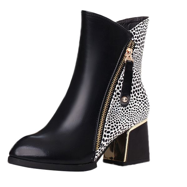 

2019 vrouwen leisure gemengde kleuren dikke hak laarzen ronde kop kant rits ridder boot nieuwe collectie, Black
