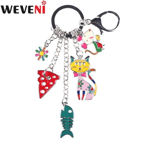 

weveni enamel metal cat mouse fish strawberry hangs key chain key ring for women keychain accessories new fashion jewelry, Silver
