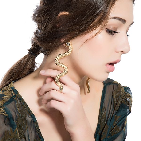 

змея кристалл падение серьги панк преувеличенные старинные золотого цвета мода подарок милые животные длинные серьги на крючках для женщин ю, Silver