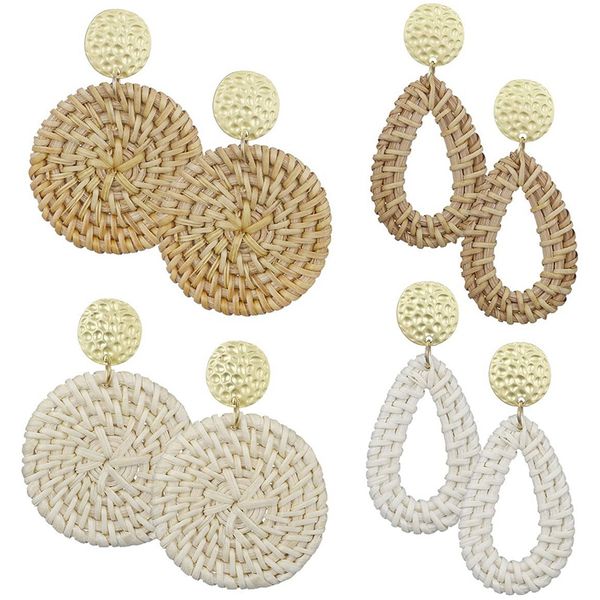 

rattan earrings for women lightweight geometric statement earrings handmade straw wicker braid rhombus hoop drop dangle, Silver