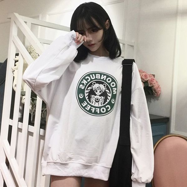 

women sweatshirts pullover oversize harajuku thin sweatshirt casual long sleeve white japanese kawaii cartoon hoodie clothes, Black