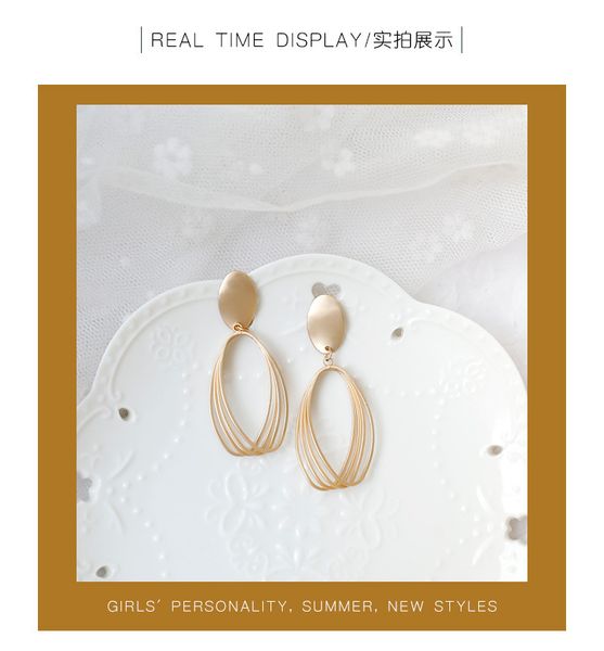 

south korean ins style geometric hollow matte gold earrings with european and american personality trendsetter retro earrings, Golden;silver