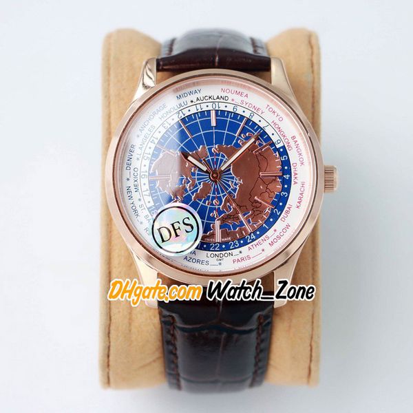 

new geophysic universal time 8102520 q8102520 blue dial automatic mens watch brown leather strap rose gold case watches watch_zone 4 color, Slivery;brown