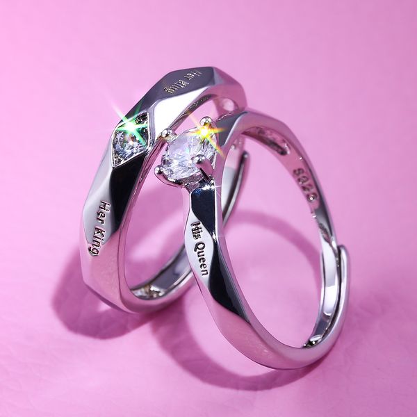 

huitan trendy couple pledge love token ring sets with letter his queen&her king engraved women finger rings wholesale lots&bulk, Slivery;golden
