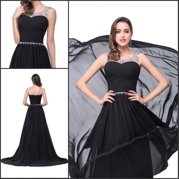 Crystal Beaded Chiffon Bridesmaid Dresses A Line Long Prom Dresses