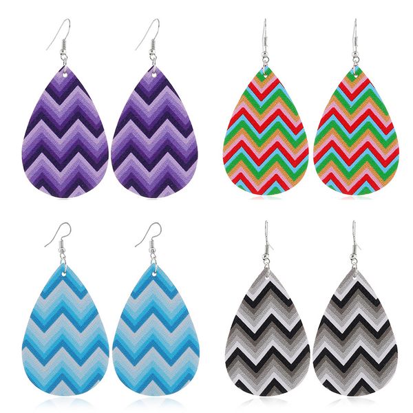 

easter wavy stripes faux leather earrings for women color printing water drop earring fashion jewelry accessories girl gift drop shipping, Silver
