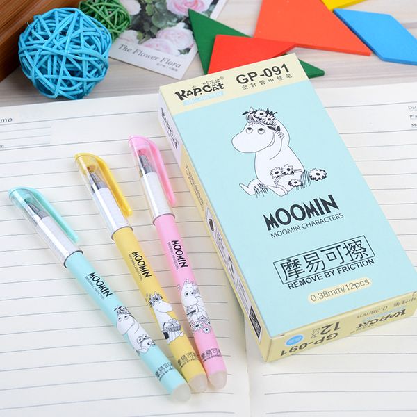 

12pcs/box black blue ink 0.38mm erasable gel pen cartoon cute kawaii needle pens student office supplies material escolar