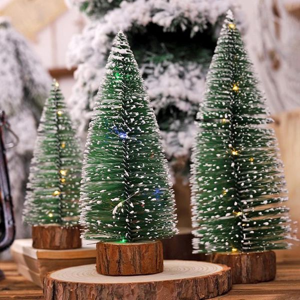

lovely small christmas tree with colour lamps pine tree wooden base for household table window dressing decoration