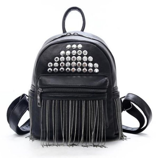 

ljl-retro tassel shoulder small backpack korean soft leather personality ladies rivet casual backpack
