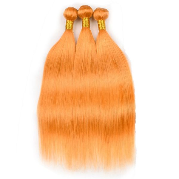

pure orange straight virgin indian human hair 3 bundles colored orange human hair weave extensions double wefts 10-30" mixed length, Black
