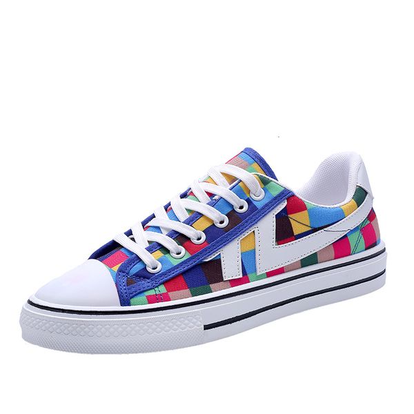 

men's shoes new autumn man casual canvas sneakers lightweight flat shoes korean sports tide male student print lattice zapatos, Black